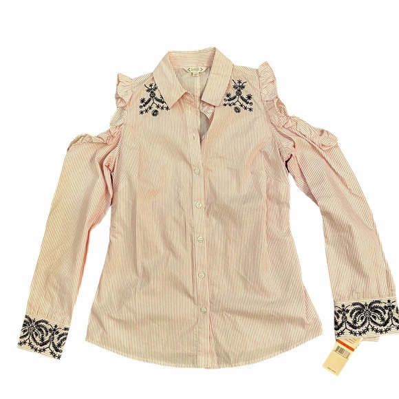 NANETTE LEPORE Cold Shouder Ruffle Button Down NWT - Picture 3 of 10